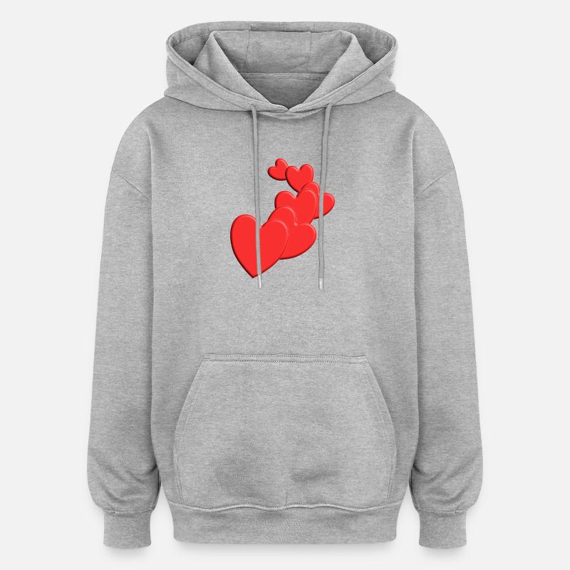 Coeurs mignons Love Design - Sweat à capuche oversize unisexe - gris chiné