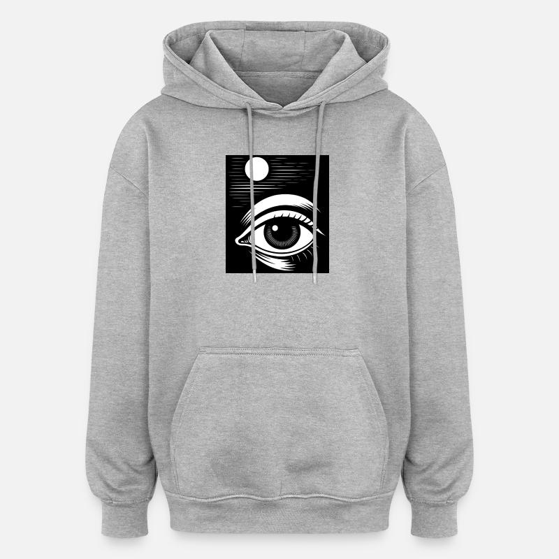 oeil lune nuit illustration d’art - Sweat à capuche oversize unisexe - gris chiné