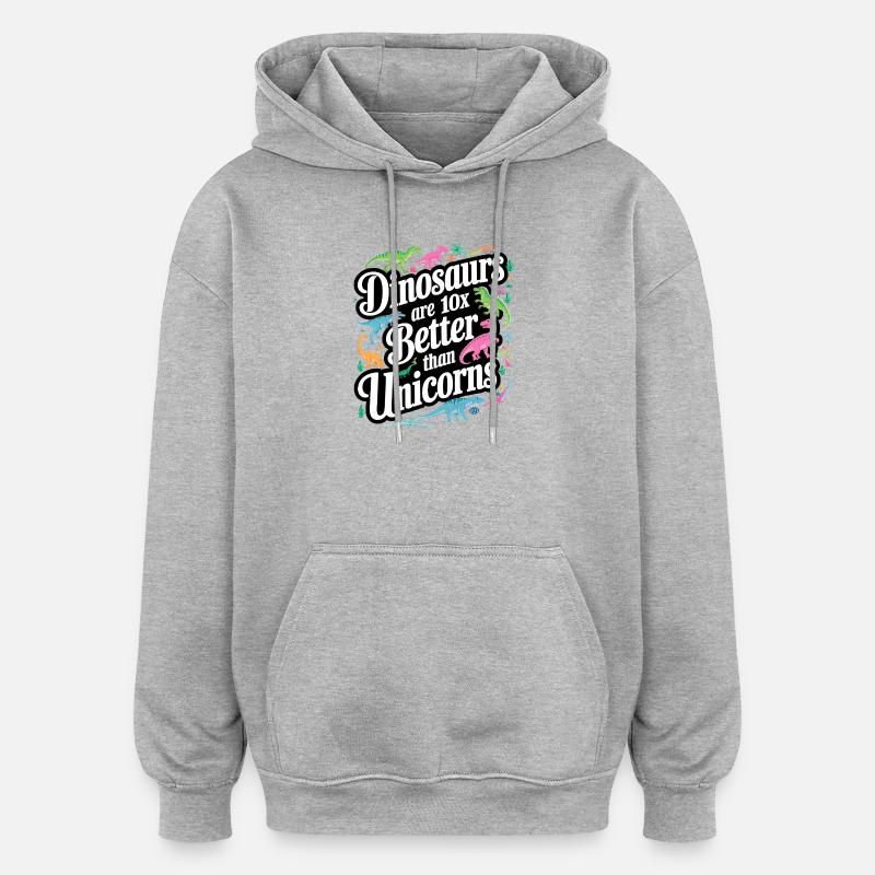 Dinosaurier überstrahlen Einhörner hell - Oversized Unisex Hoodie - Grau meliert