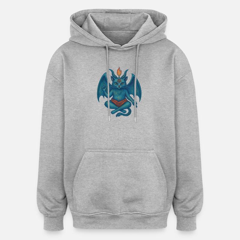 Chat Baphomet - Sweat à capuche oversize unisexe - gris chiné
