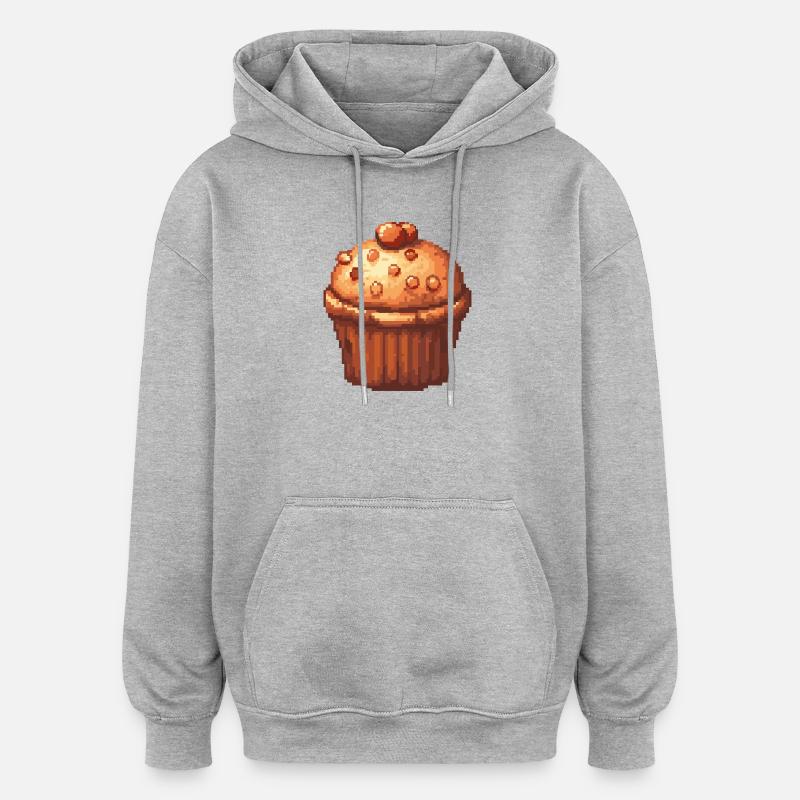 Pixel Muffin Cupcake Rétro - Sweat à capuche oversize unisexe - gris chiné