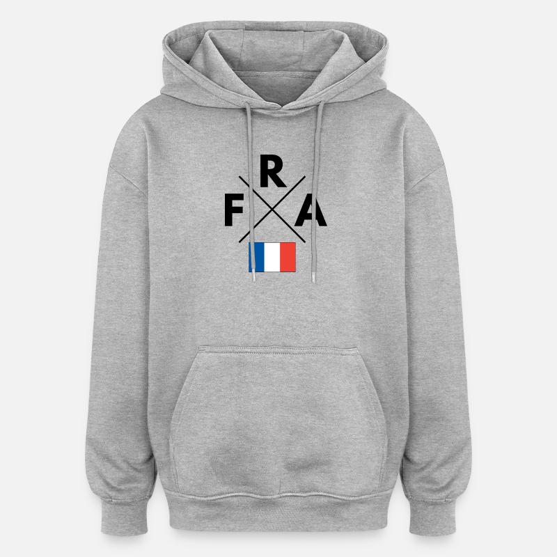 Drapeau français avec FRA - Sweat à capuche oversize unisexe - gris chiné