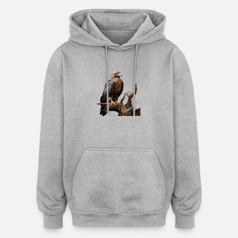 Aigle impérial sur branche moussue - Sweat à capuche oversize unisexe - gris chiné