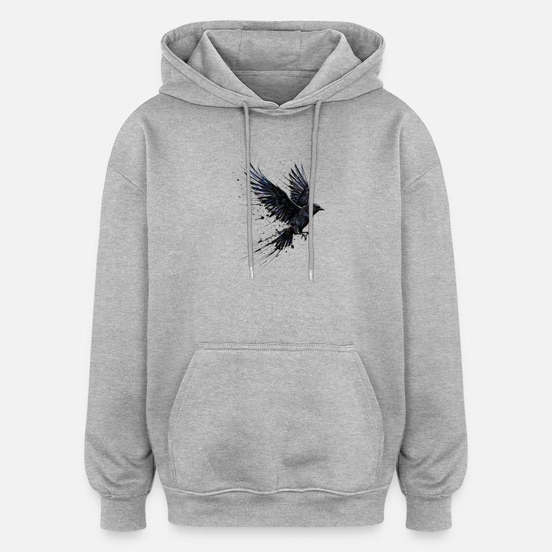 Crow Raven Paint Splash - Aquarelle moderne - Sweat à capuche oversize unisexe - gris chiné