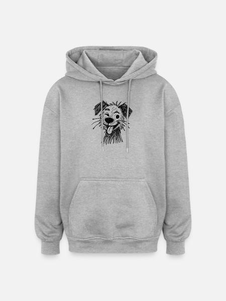 Sketch Dog Portrait Smiling - Oversized Unisex Hoodie - heather grey