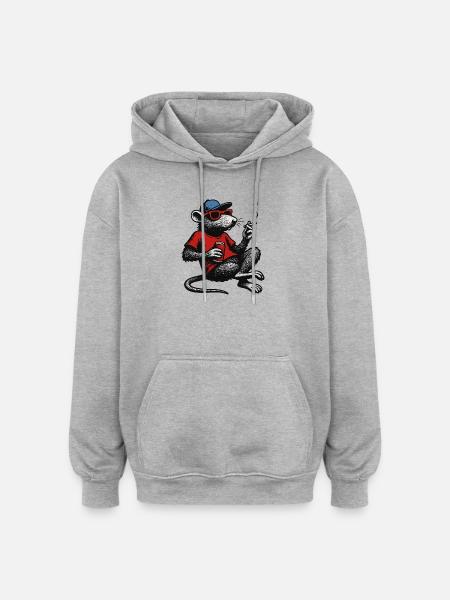 Rat with sunglasses smoking - Oversized Unisex Hoodie - heather grey