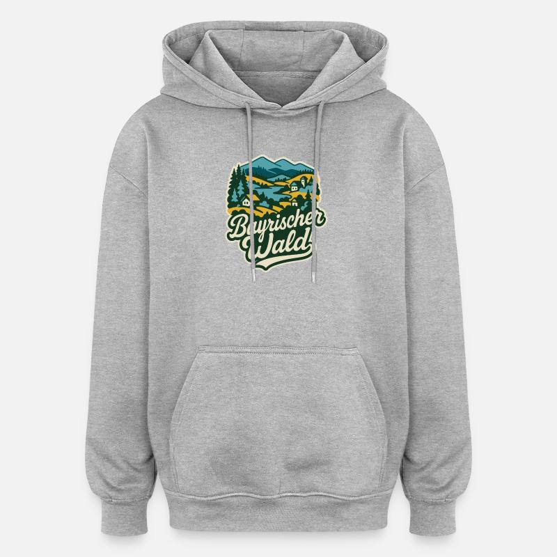 Paysage forestier bavarois - Sweat à capuche oversize unisexe - gris chiné