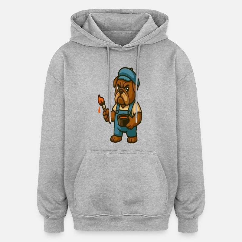 Maler Bulldoggen-Maskottchen mit Farbeimer - Oversized Unisex Hoodie - Grau meliert