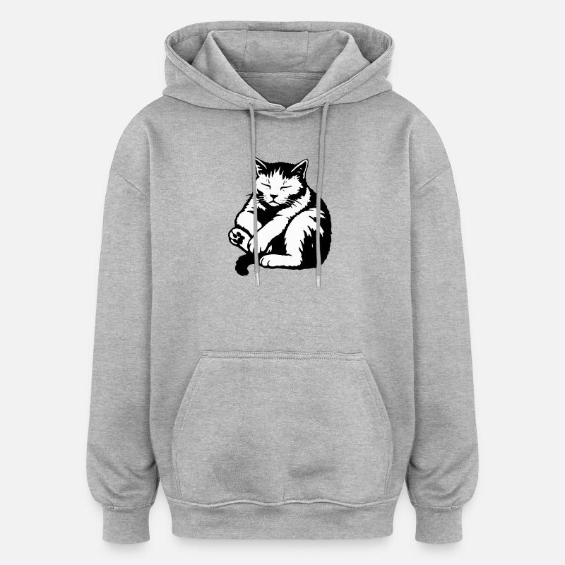 Silhouette du chat endormi - Sweat à capuche oversize unisexe - gris chiné