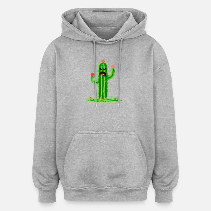 Cactus en colère - Sweat à capuche oversize unisexe - gris chiné