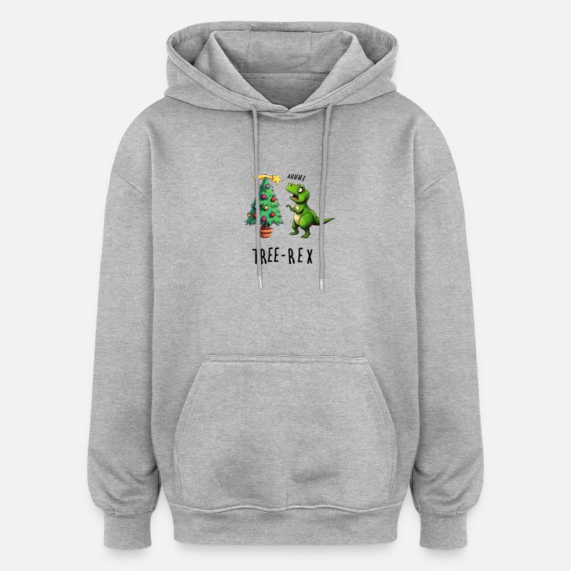 Dino rencontre un sapin de Noël - Sweat à capuche oversize unisexe - gris chiné