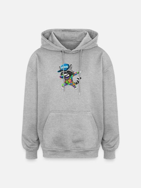 Wildstyle Dabbing Waschbär  Buntes Graffiti Design - Oversized Unisex Hoodie - Grau meliert