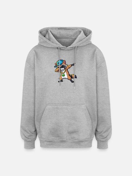Dabbing Waschbär mit Hanfblatt - Oversized Unisex Hoodie - Grau meliert