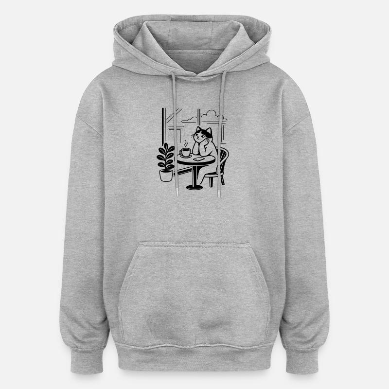 Café des chats attentionné - Sweat à capuche oversize unisexe - gris chiné
