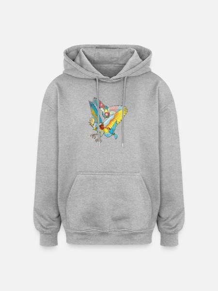 Bunte Vögel - Oversized Unisex Hoodie - Grau meliert
