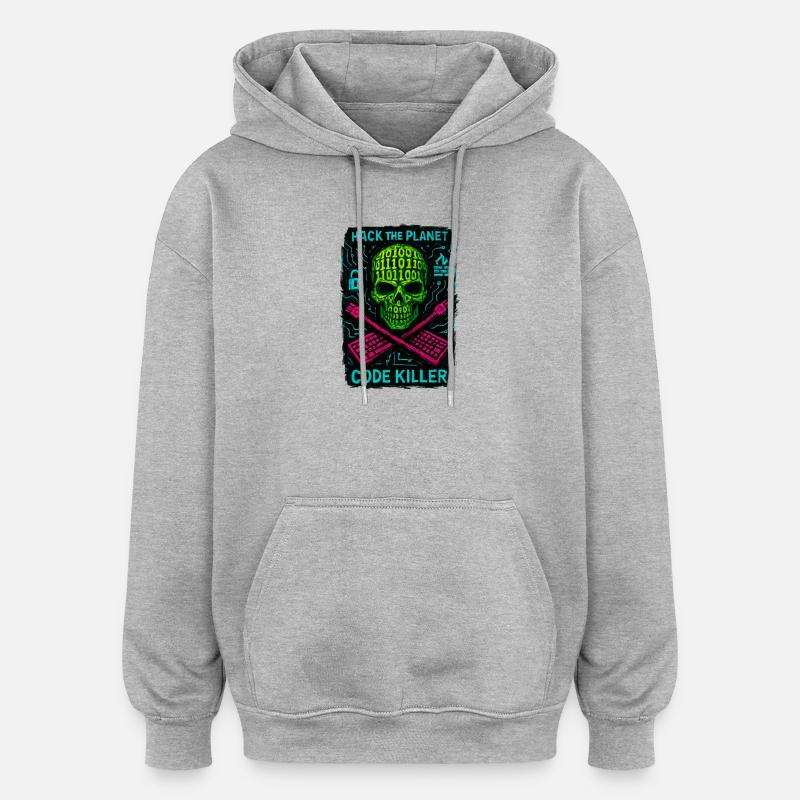 Hack the Planet Code Killer – Cybersicherheit - Oversized Unisex Hoodie - Grau meliert