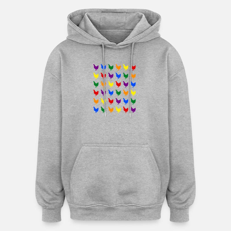 Des poulets arc-en-ciel - Sweat à capuche oversize unisexe - gris chiné