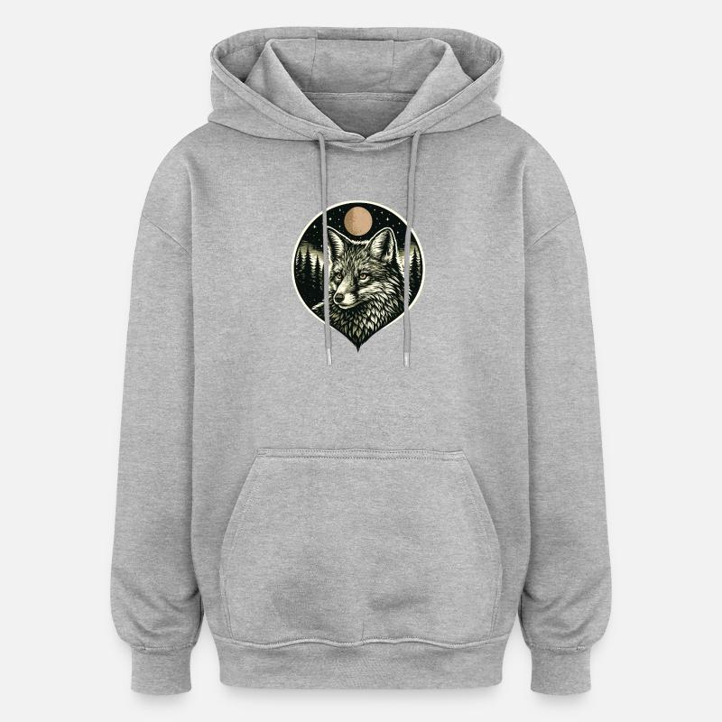 Silent Mind - Fuchs im Woodcut Stil - Oversized Unisex Hoodie - Grau meliert