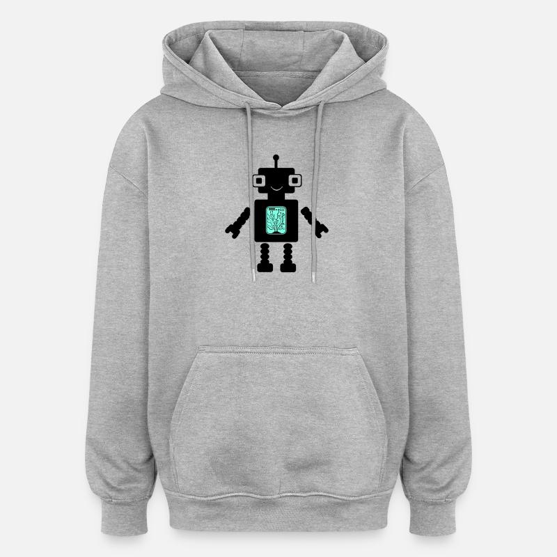 Robot Comic - Sweat à capuche oversize unisexe - gris chiné
