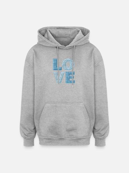Love Denim Patch Font - Oversized Unisex Hoodie - heather grey