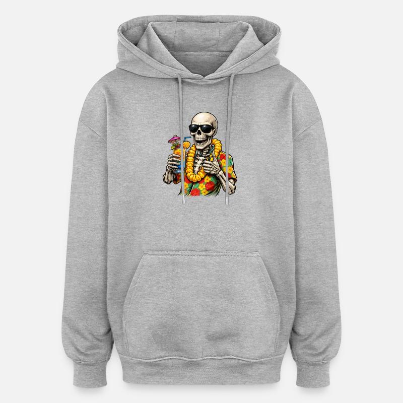 Scheletro in Hawaiian con un look con alcol - Felpa con cappuccio unisex oversize - grigio melange