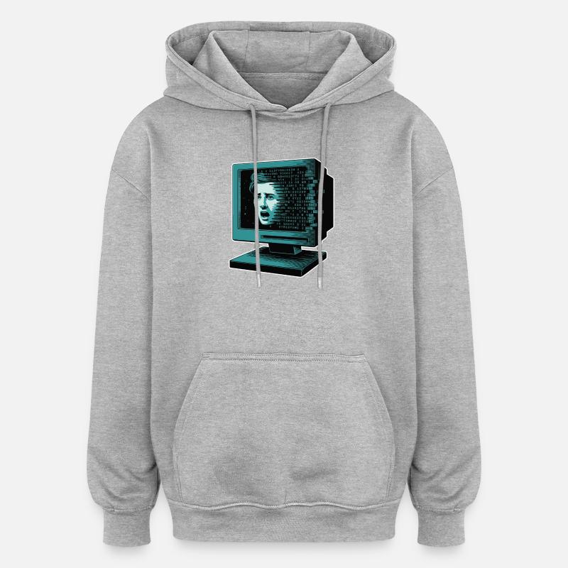 Retro-Computer Schrecken-  Retroglitch KI - Oversized Unisex Hoodie - Grau meliert