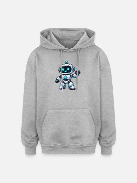 Little Neon Robot Greeting - Oversized Unisex Hoodie - heather grey