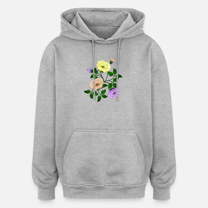 Fleur - Sweat à capuche oversize unisexe - gris chiné