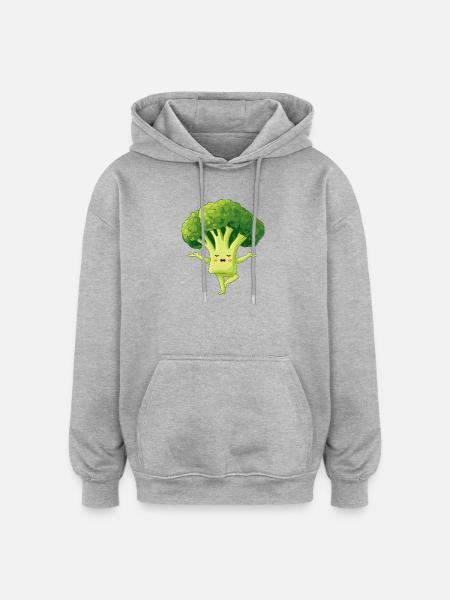 Kawaii Broccoli Yoga Charm - Oversized Unisex Hoodie - heather grey