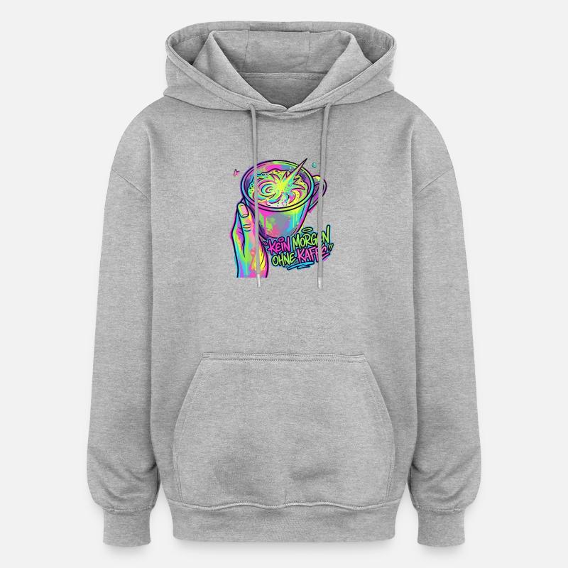 Kaffee Neon Splash – Morgenkick - Oversized Unisex Hoodie - Grau meliert