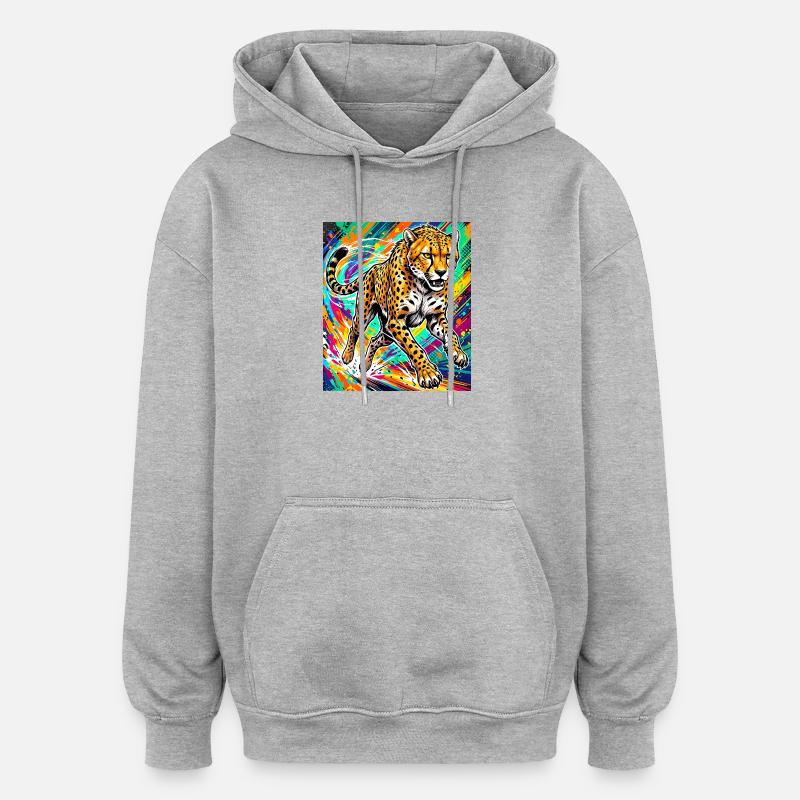 guépard - Sweat à capuche oversize unisexe - gris chiné