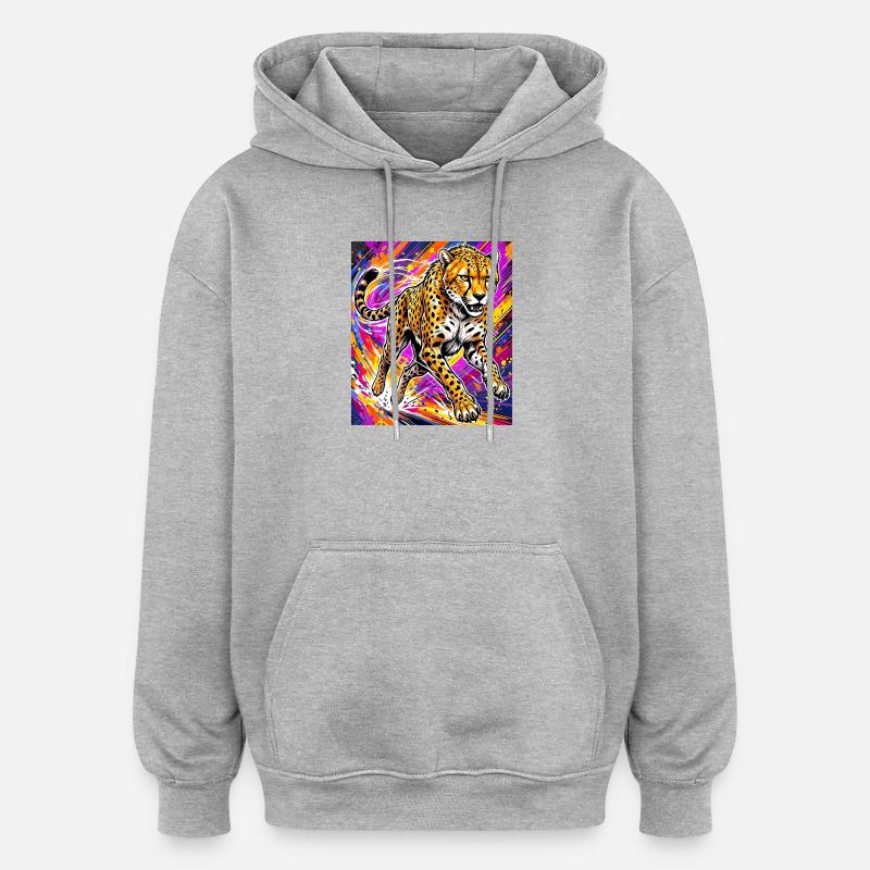 guépard - Sweat à capuche oversize unisexe - gris chiné