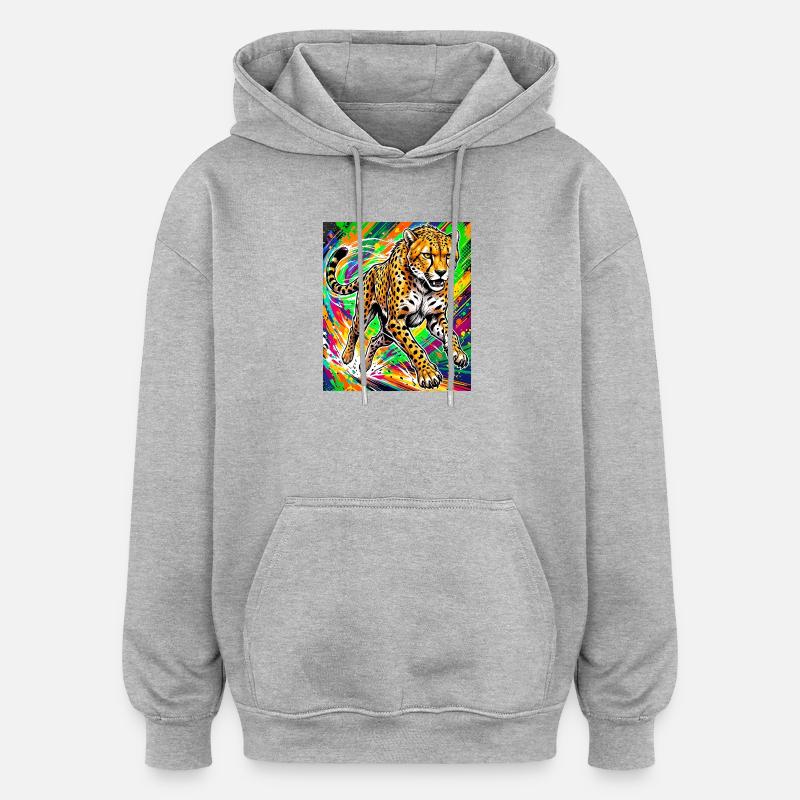 guépard - Sweat à capuche oversize unisexe - gris chiné