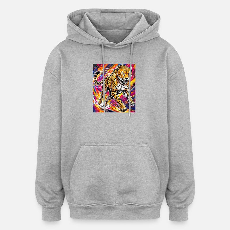guépard - Sweat à capuche oversize unisexe - gris chiné