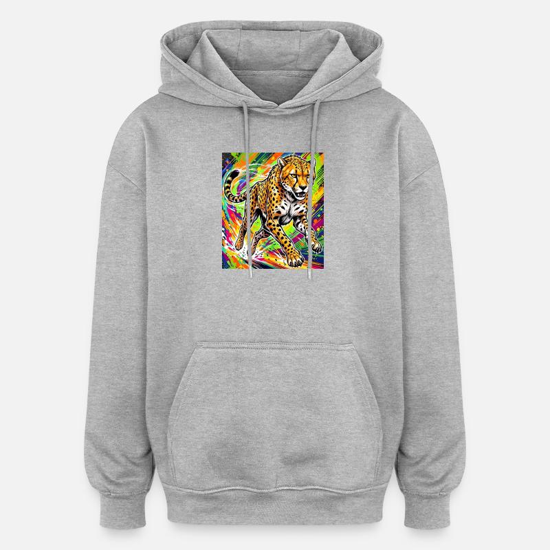guépard - Sweat à capuche oversize unisexe - gris chiné