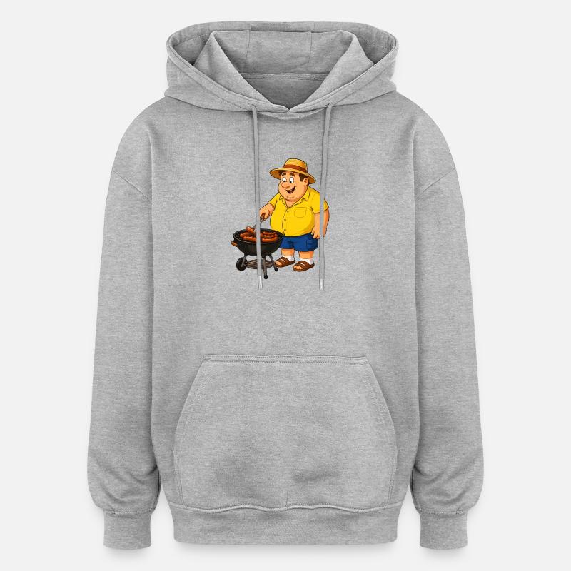 Grillen mit Strohut - Oversized Unisex Hoodie - Grau meliert