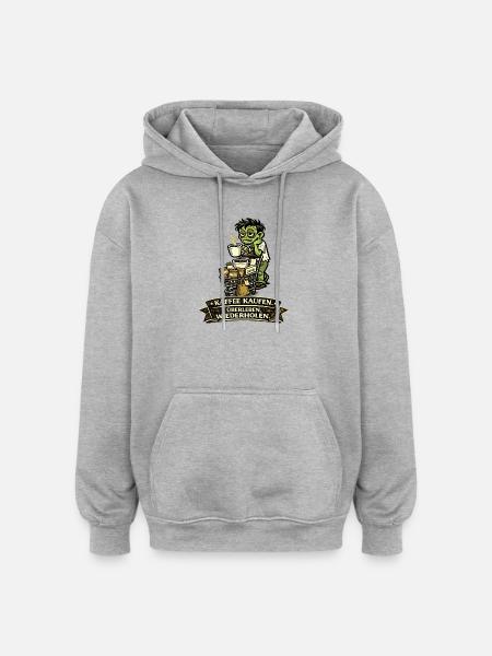 Kaffee Zombie Einkaufskarre - Oversized Unisex Hoodie - Grau meliert