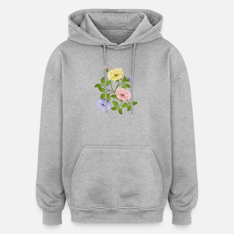 Fleur - Sweat à capuche oversize unisexe - gris chiné