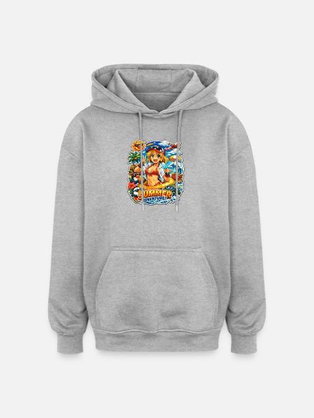 Summer Adventure Anime Style - Oversized Unisex Hoodie - heather grey