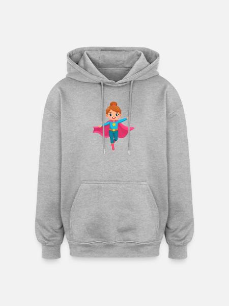 Fliegende Comic-Superheldin mit lila Umhang - Oversized Unisex Hoodie - Grau meliert
