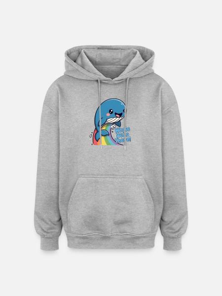 Rainbow Whale Hello There - Oversized Unisex Hoodie - heather grey