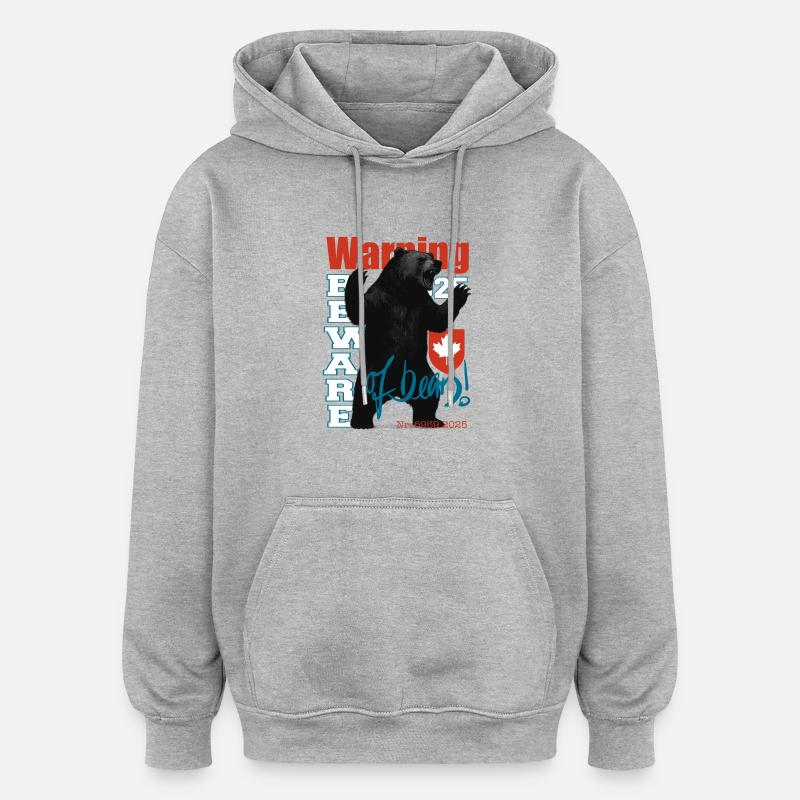 Attention aux ours, avertissement - Sweat à capuche oversize unisexe - gris chiné