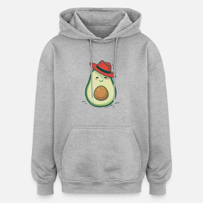 Glückliche Avocado mit Hut - Oversized Unisex Hoodie - Grau meliert
