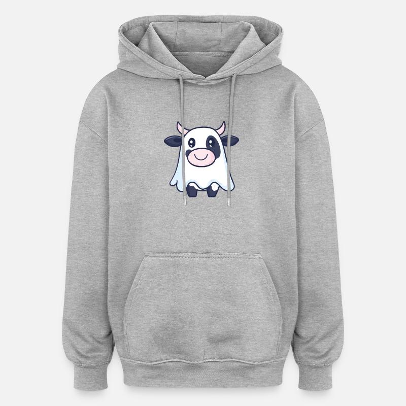 Vache Halloween Bande Dessinée Fantôme - Sweat à capuche oversize unisexe - gris chiné