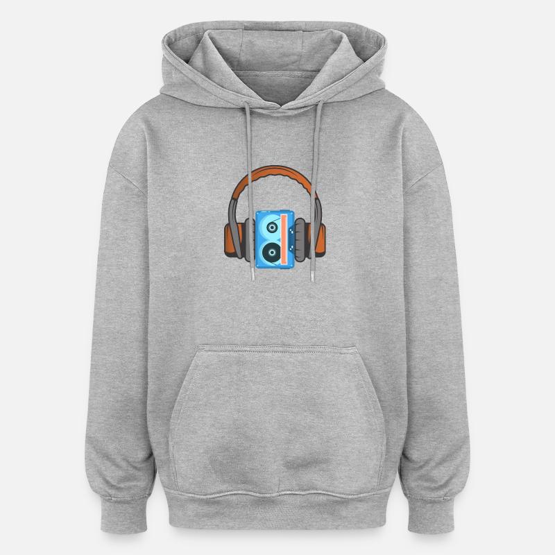 Kopfhörer und Audiokassette - Oversized Unisex Hoodie - Grau meliert