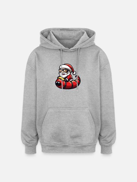 Worm Santa Claus Cartoon - Oversized Unisex Hoodie - heather grey