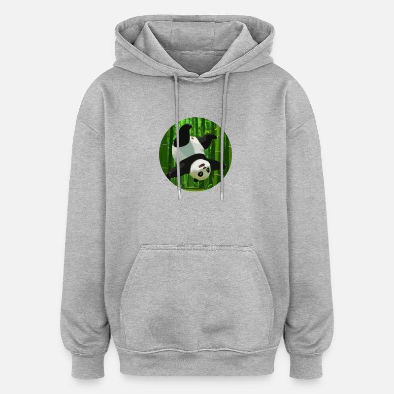 Panda faisant un saut périlleux - Sweat à capuche oversize unisexe - gris chiné