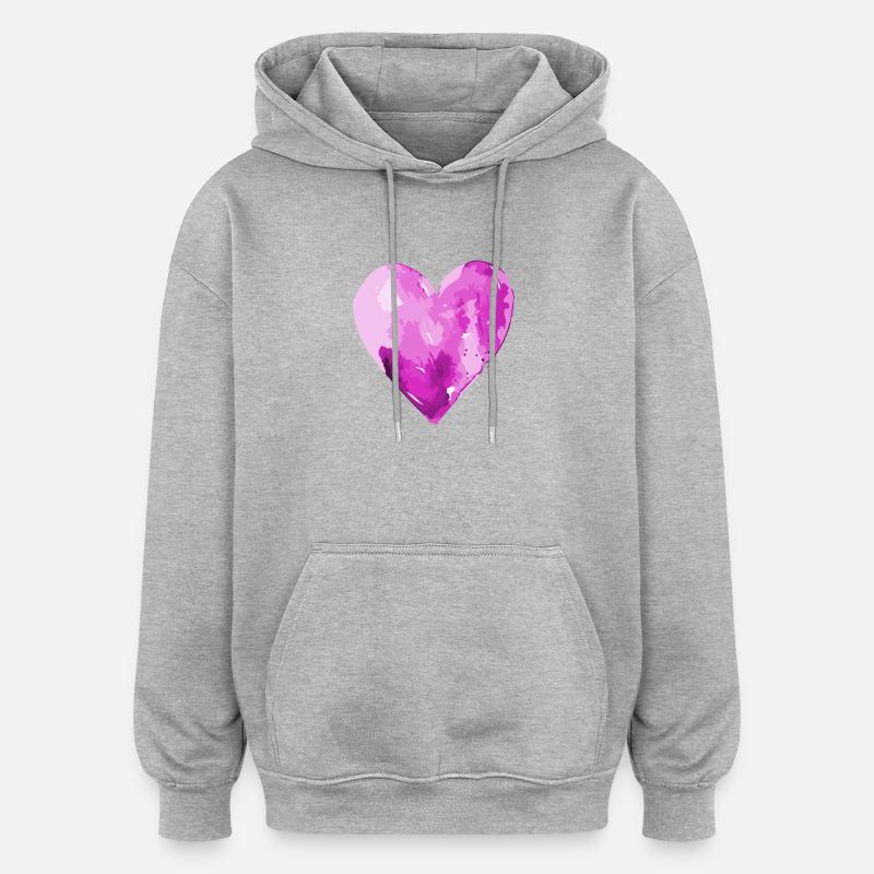 Coeur Amour Aquarelles - Sweat à capuche oversize unisexe - gris chiné