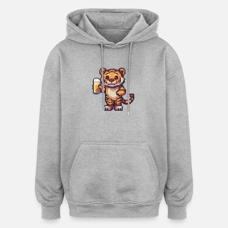 Bière Tiger Pixel - Sweat à capuche oversize unisexe - gris chiné