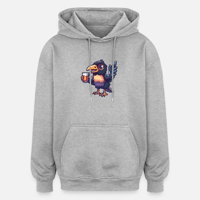 Bière Raven Crow Pixel - Sweat à capuche oversize unisexe - gris chiné